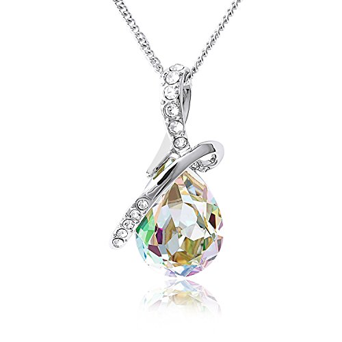 Mother's Day Gift ''External Love'' Water-drop Shape Crystal Pendant Necklace for Women (Colorful Gold)