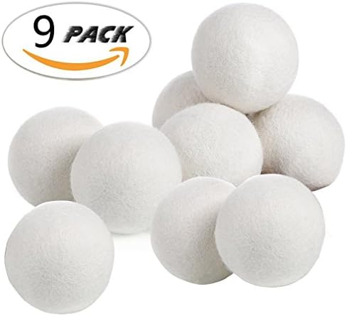 Wool Dryer Laundry Balls Organic,Natural Fabric Softener Reusable ,9-Pieces, XL 100% Premium New Zealand Wool ,White