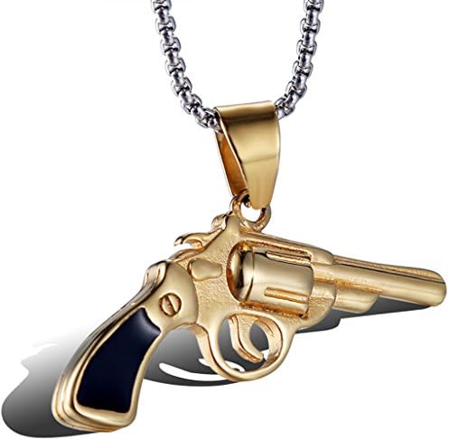 Qiao La 1.7x1.1in Men Hip-hop Machine Pistol Gold Tone Stainless Steel Necklaces