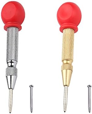 KUDELI 5" 2PC Automatic Center Hole Punch / 4PC punch tips /bit Hand Tools Screw Glass Breaker Window Wood Metal Plastic Punch,Marks workpiece with a dimple Determine Drilling Position