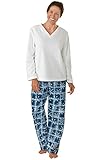 PajamaGram Women's Blue Snowflake Fleece Pajamas w/ Long-Sleeved Top