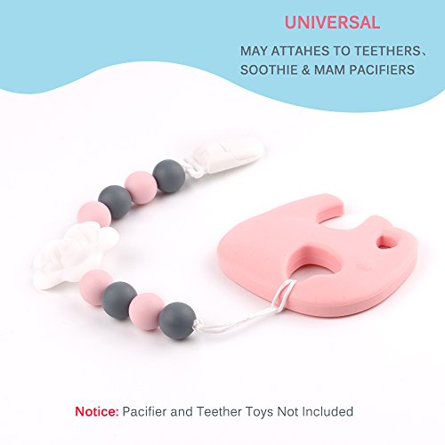 TYRY.HU Pacifier Clips Silicone Teething Beads BPA Free Binky Holder for Girls, Boys, Baby Shower Gift, Teether Toys, Soothie, Mam, Drool Bibs, Set of 2 ( Pink, White Roses )