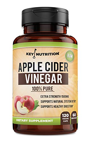 Key Nutrition Apple Cider Vinegar Capsules, 1500MG Extra Strength Pills | 100% Pure, Organic, Raw | Supports Healthy Digestion, Detox, Blood Sugar | 60D Supply