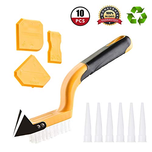 Caulking Tool Kit GOCHANGE 10 Pieces Silicone Sealant Finishing Tool Corner Angle Glass Scraper Caulk Remover and Caulk Nozzles for Bathroom Kitchen Room Floor Cleaning Tool Kit