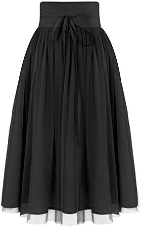 YUNSHANG Bowknot Tulle Layered A-Line Long Midi Pleated Skirt for Women(Black), Large
