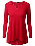 TWINTH Womens Long Sleeve Notch-Neck Comfortable Basic Top Shirts