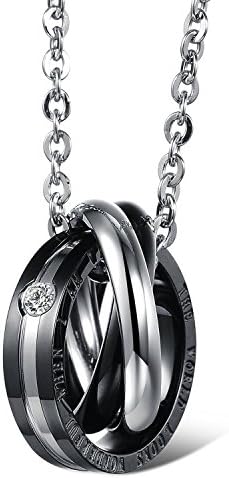 EOVE Stainless Steel Couple Necklaces Forever Love Ring Circle Hook-ups Pendent