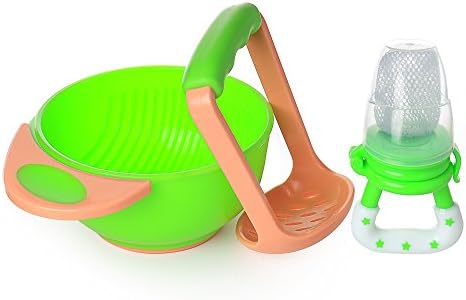 PomPerfect Mash-and-Serve Baby Feeding Set | Baby Food Feeder Teether Nibbler | Fresh Food Masher Feeding Bowl (Mesh)