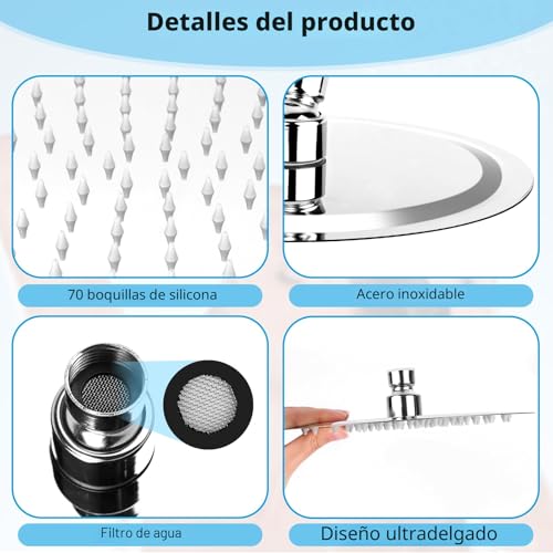 8 Inch/20 cm Shower Sprayer Round Stainless Steel Rain Shower Head with 360° Adjustable, G1/2 Inch, Silver
