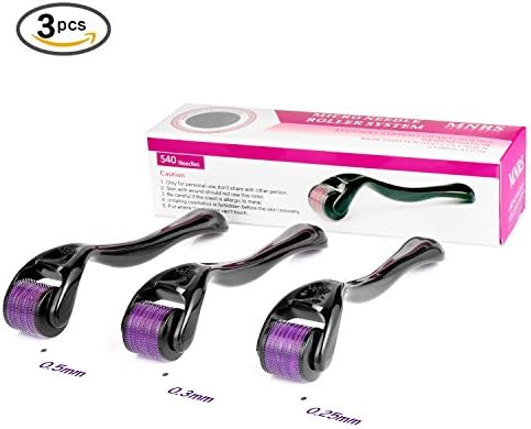 Cybeauty set of 3pcs Derma Roller Cosmetic Needling Instrument For Face, Micro Needle 0.25mm，0.3mm,0.5mm Skin Massage Tool For Home Use Treats Acne, Scars, Stretch Marks, and Wrinkles (3pcs)