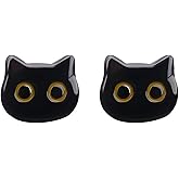 Dreuyet Black Cat Head Stud Earrings with Yellow Eyes Cute Tiny Small Kitten Halloween Animal Tragus Cartilage Post Earring Statement Jewelry for Women