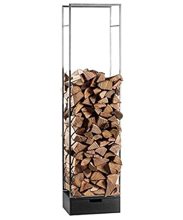 Conmoto Brennholzregal Margo Edelstahl mit schwarzer Eiche Schubkasten Kaminholzstappler