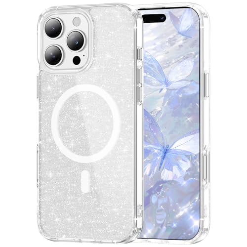 IMEIKONST Glitter Case for iPhone 14 Pro MAX 6.7 Inch, Compatible with MagSafe, Shiny Crystals Case for Girl Women Anti-Yellow Transparent for iPhone 14 Pro MAX Silver JXSF