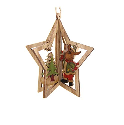 Monkey* 3Sets 3D Creative Christmas Wooden Pendants Ornaments DIY Star&Heart Christmas Party Decorations Xmas Tree Ornaments Kids Gift (Star Dree Tree)