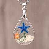 Chicer Pendant Real Starfish Seashell Underwater Plant Life Necklace, Cute Drop Water Necklace for Women and Girls. (Blue)