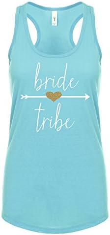 Bride Tribe Arrow and Glitter Heart Tank Top (Small, Aqua)