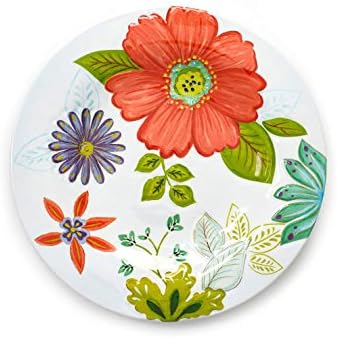 Multi-Color Embossed Floral Melamine 11 inch Dinner Plate Set of 4 Indoor / Outdoor