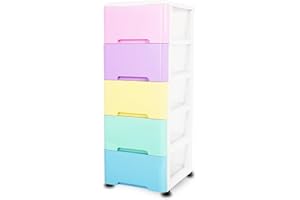 OMNISAFE 5 Tier Plastic Drawers, Colorful Storage Cart with White Frame, Storage Organization unit for Living Room, Bedroom, Dormitory