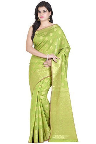 Chandrakala Women's Traditional Green Cotton Silk,Banarasi Style Saree