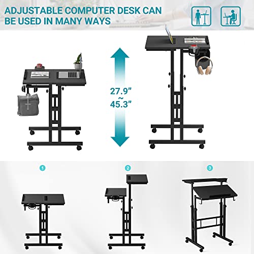 Klvied Mobile Standing Desk with Cup Holder, Portable Stand Up Desk