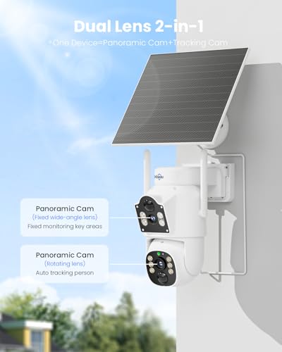Hiseeu Wireless Solar Camera Outdoor 4MP Dual Lens, Wireless Home Security Camera 5G & 2.4G WiFi Pro, 360° PTZ, Motion Detection, Color Night Vision, IP66, 2-Way Audio, Auto Tracking, No Subscription
