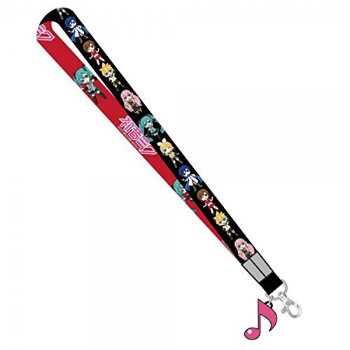 Hatsune Miku Reversible Breakaway Keychain Lanyard with ID Holder, Rubber Musical Note Charm and Collectible Sticker