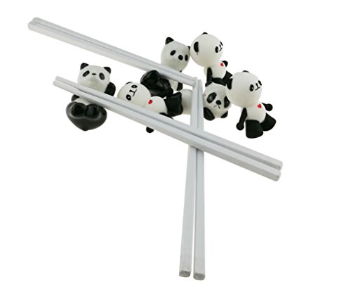 Cute Black and White Panda Chopsticks With Training Connector Ceramic Chopsticks Stand Rest Holder For Kids Adults (1 Set Of 3 Pairs Chopsticks and 3 Chopstick Rests) - Thumbnail 6