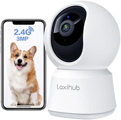 Câmera de vigilância wifi interna laxihub 2k / 3mp, câmera doméstica ptz 355 ° para animais de estimação, câmeras de vigilância doméstica wifi de 2,4 ghz com visão noturna, áudio bidirecional, compatível com alexa e aplicativo