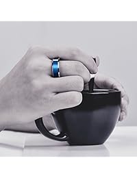 Anillo de boda de tungsteno con tres llaves, de 0.315 in, para hombre, con borde de plata pulida, color azul