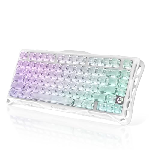 GravaStar Mercury K1 Lite Mechanical Gaming Keyboard with BT5.0/2.4G/Type-C, 75% Gasket RGB Backlit Gamer Keyboard, Pre-Lubricated Linear Switches, QWERTY (Crystal Aurora)