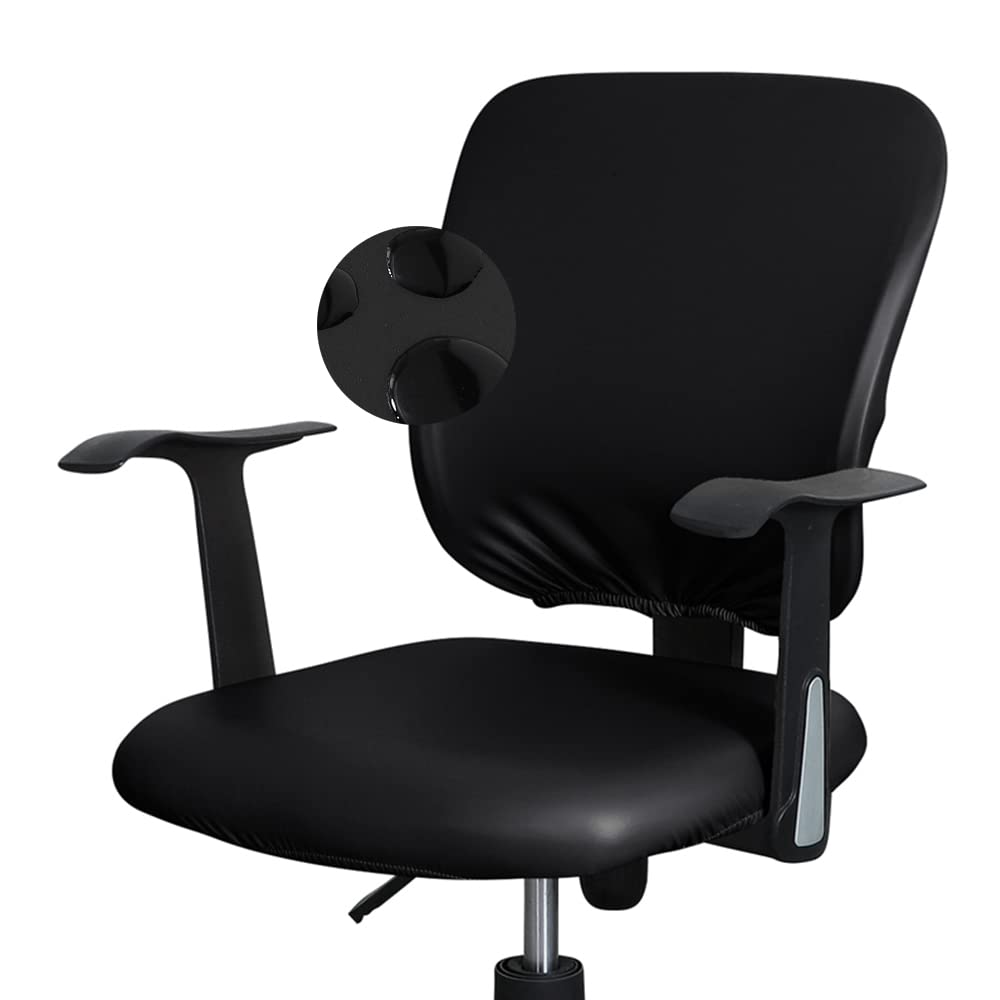 Bestenrose Waterproof Office Desk Chair Cover PU Leather Computer Chair Covers Chair Slipcovers Removable Rotating Chair Seat Cushion Protector Cover (Black, Chair Seat Cover + Backrest Cover)
