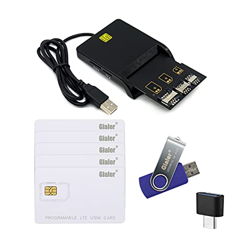 Gialer SIM Card Program Kit - Multi SIM Card Reader + 5 Programmable USIM Cards + 3 in 1 Card Adapter Kit + GRSIM Software Programmer Tool (LTE, Global)