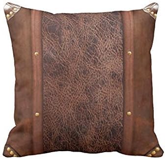 Western Print Dark Brown Leather Pattern Throw Pillow Case Square 16 x 16 Inches(Not Real Leather, Just Print Pattern Effect)