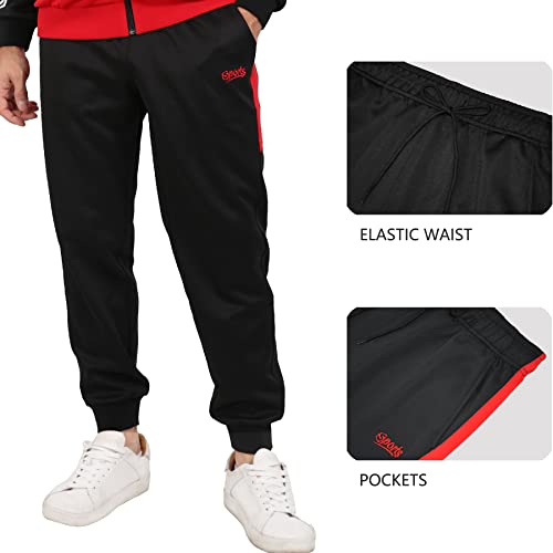Men\'s Activewear 2 Pieces Ful Zip Tracksuits Sets Patchwork Sweat Suit Red Small