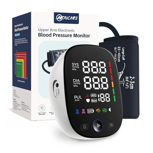 HealCare Upper Arm Electronic Blood Pressure Monitor, Adjustable Wide Range Cuff 8.5''-16.5'', Blood Pressure Monitor for Home Travel Use, Large LED Digital Display with 2×120 Memory