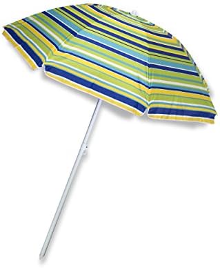 Beach Umbrella for Sun Shade with Adjustable Height and Tilt - 66 Inch Canopy, Pole Set, Carrying Bag (Multicolor)