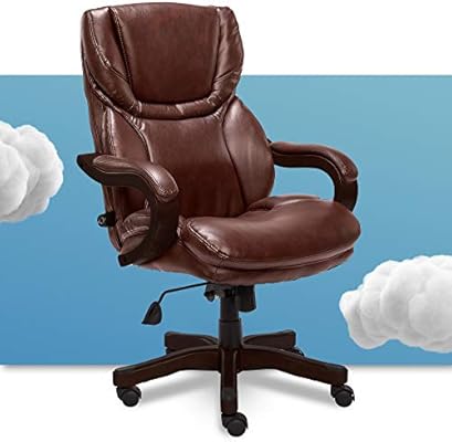 Amazon Com Serta Big And Tall Executive Office Chair With Wood Accents Adjustable High Back Ergonomic Lumbar Support Bonded Leather Chestnut Brown Furniture Decor