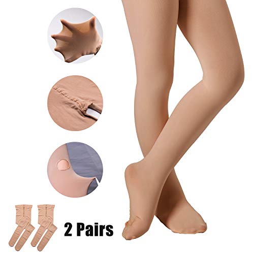 DIPUG Ballet Tights for Girls Dance Tights Toddler Ballet Tights Thick Soft Footed Suntan Kids Ballet Tights, Size 5-8 Years, 2 Pack - Thumbnail 7