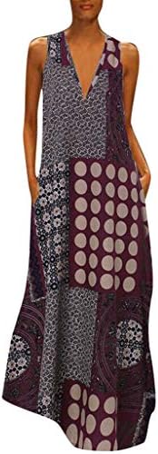 Xmiral Dress Women Sleeveless V-Neck Plus Size Loose Geometric Printing Dresses
