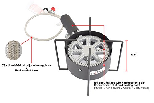 COOKAMP High Pressure Banjo 1-Burner Outdoor Propane Gas Cooker with 0-20 PSI Adjustable Regulator and Steel Bradied Hose [ 2018 New Model ] SA1350 - Thumbnail 3