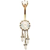Pierced Owl 14GA 316L Stainless Steel White Opalite with Triple Dangling Charms Belly Button Ring