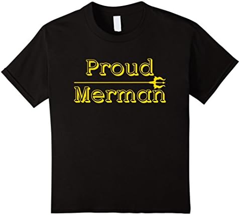 unisex-child Cool PROUD MERMAN in gold font tshirt (mermans gift tee)  12 Black