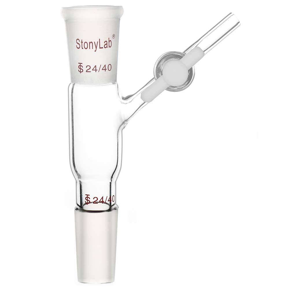 stonylab Glass Connecting Adapter with PTFE Stopcock, Borosilicate Glass 24/40 Flow Control Adapter with Side PTFE Stopcock at 45 Degree