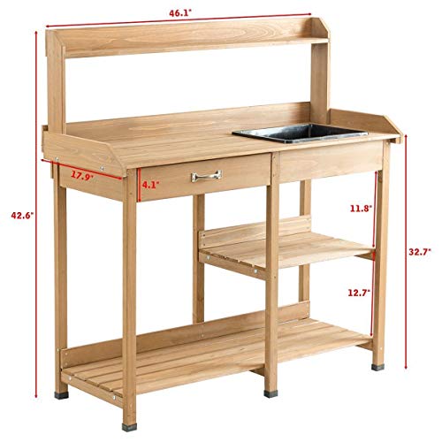 USA_BEST_SELLER Garden Wooden Planting Potting Bench Table with Shelves Outdoor Indoor Work Station Potting Table - Thumbnail 2