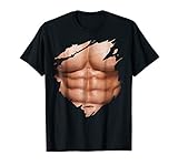 Mens Chest Six Pack Abs Muscles T-Shirt Torn Shirt BEACH BODY Medium Black
