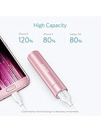 Cargador portátil Anker PowerCore+ mini de 3350 mAh, tamaño de lápiz labial (3ª generación, banco de potencia Premium de aluminio), una de las más compactas pilas externas, utiliza células Panasonic, Rosado
