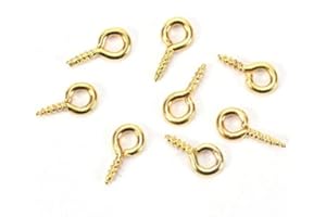 Shop A Thing – Screw Eye Hooks – Metal Made Screw Eyes Hook - Self Tapping Eye Pins for Jewelry Making – Heavy Duty Screw - Ring for Cork Top Bottles & Charm Bead & DIY 200Pcs (Gold, 10 x 5mm)