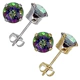 14K Gold Mystic Topaz Stud Earrings (1.80 CT ; 6 MM Round Cut)