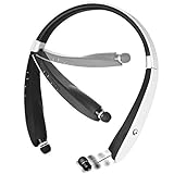 EGRD [Newest Design] Wireless Bluetooth 4.1 Headset, Retractable and Foldable Neckband Style Headphones - White