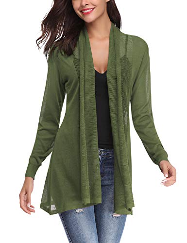 Abollria Womens Casual Long Sleeve Open Front Cardigan Sweater(Green,XL)